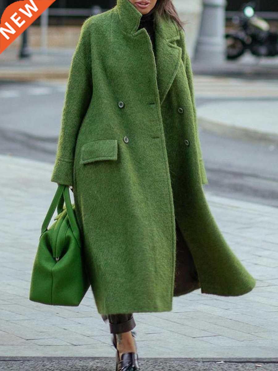 2021 New Autumn Winter Long Woolen Coat Solid Color Temperam