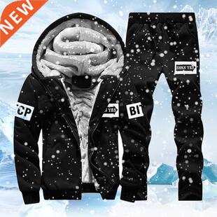 New Fleece Men Set Fashion Brand Tracksuit Lined Thick Sweat
