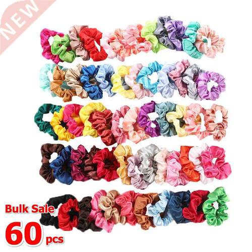 60 Pcs/lots Vintage Hair Scrunchie Pack Stchy Women Elastic