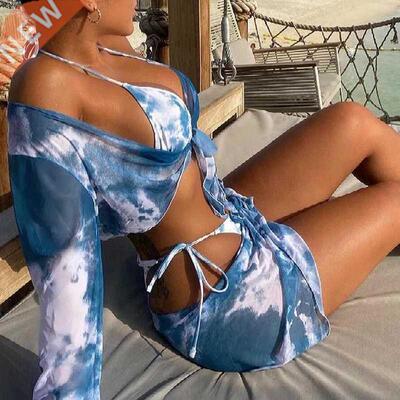 4 Piece Tie Dye ikini Ladies Split Swimsuit Swimwear Women