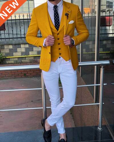 ANNIEBRITNEY Yellow Men Suits for Wedding 2021 Set Custom Ma