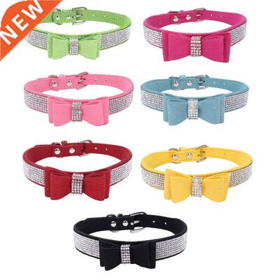 Pet Rhinestones Bow Knot Collar Dog Cat Bling Soft Cute Tie