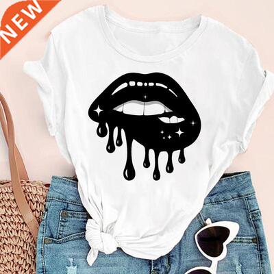 Women Lip Watercolor Funny Camisetas Mujer Fashion Print Gr