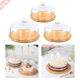 Vintage Glass Cover Serving Tray Cloche Platter Wooden
