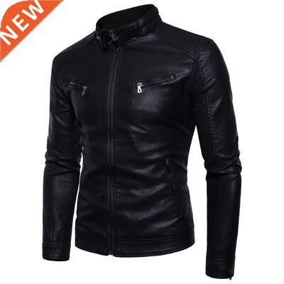 Plus Size Thick Velvet Mens Faux Leather Stand Collar Motorc