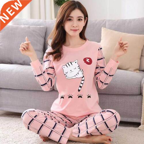 Autumn Thin 2pieces Pyjamas Set Women Sleepwear Lovely Home
