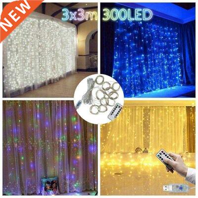 M X  M LED Christmas Lights Garland Curtain Lamp Remote Co