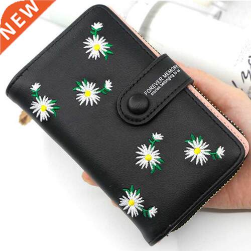 Women Long Wallets 2021 Fashion Design Embroidery Daisy Card