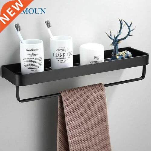 Black Bathroom Shelf Towel Bar Shampoo Rack Kitchen Storage
