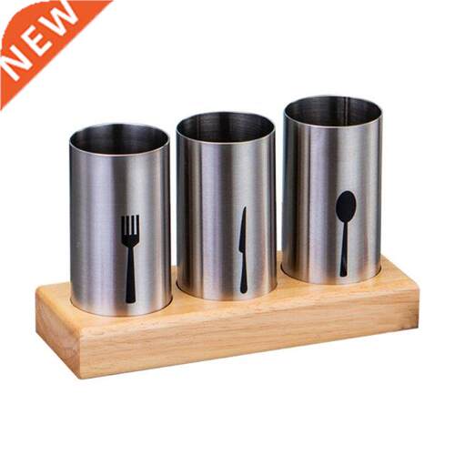 Flatware Holder Stainless Steel Cutlery Basket with Wooden B