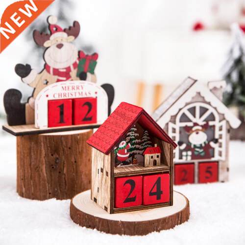 Wooden Christmas Calendar Santa Claus Dolls Elf Decor Merry