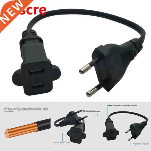 European 2 Pin Male Plug to USA Female Power Adapter Cable,E