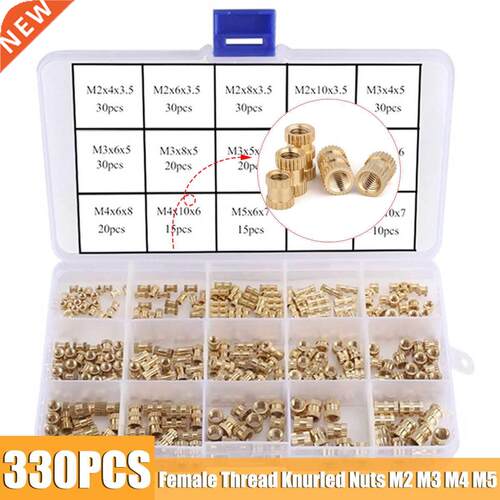 330Pcs/set M2 M3 M4 M5 Female Thread Knurled Nuts Brass Thre