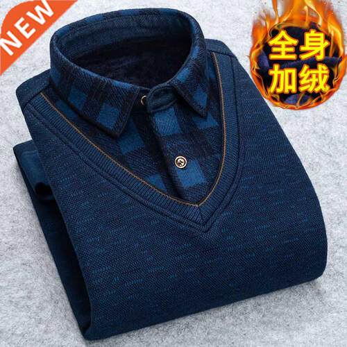 New Autumn Winter Man Fleece Shirt-collar Sweater Fashion Gr