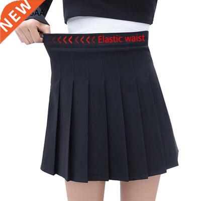 Black Women Pleated Skirt Elastic High Waist Female Mini Ski