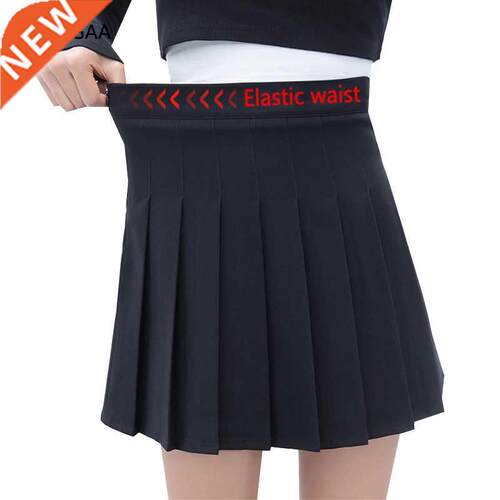 Black Women Pleated Skirt Elastic High Waist Female Mini Ski