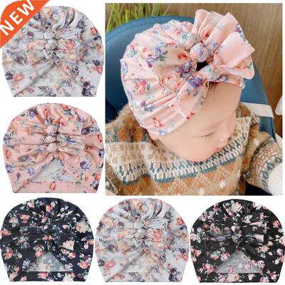 1PCS New Prnted Flower Pleated Bow nda Baby Grls Hat New