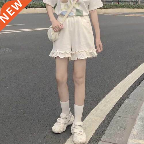Women Shorts Preppy Style Japanese High Waist Elastic Ruffle