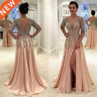 Crystl Beding Long Sleeve Evening Dresses 2021 -Line Side