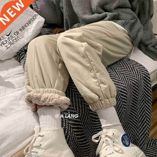Lamb plush trousers for men women thickened outer wear plus
