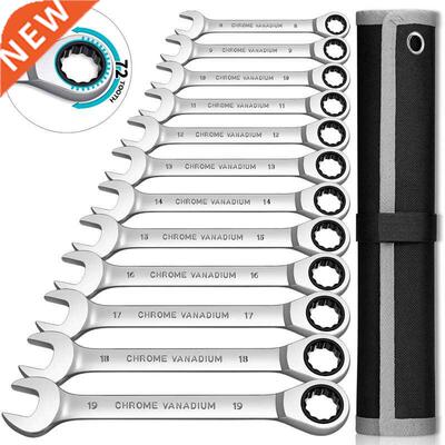 Metric Ratcheting Combination Wrench Set,72-Tooth Box End an