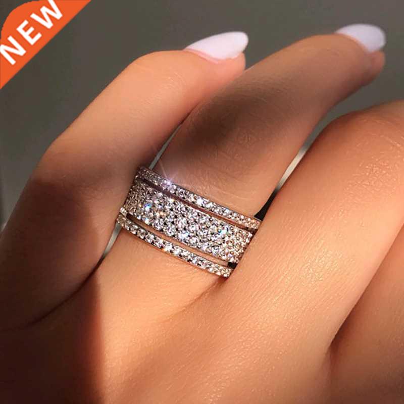 Elegant Silver Color Rhinestone Crystal Ring Wide Love Rings