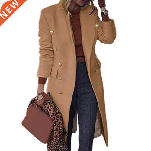 Autumn Winter 2021 Women Jackets Lapel Wool Coats Solid Doub