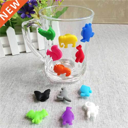 12 PCs Slcone Anmal Cartoon Dnosaur Cup Wne Glass