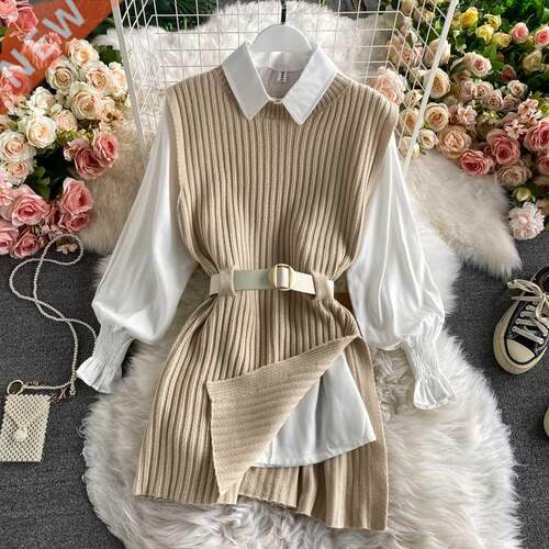 2021 spring autumn women's lantern sleeve shirt knit