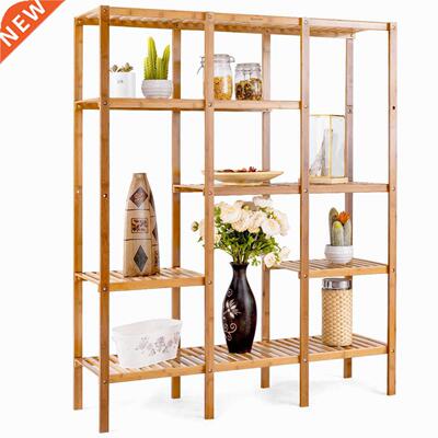 Costway Multifunctional Bamboo Shelf Storage Organizer Rack