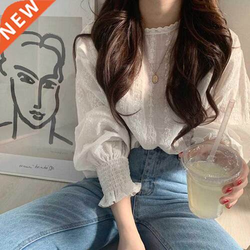 Embroidery Lace Shirt Plus Size Spring Women Long Sleeve Lin