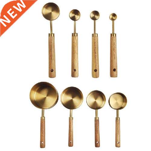 94PF Wooden Handle Gold Measuring Cups Cake Sugar Measuring