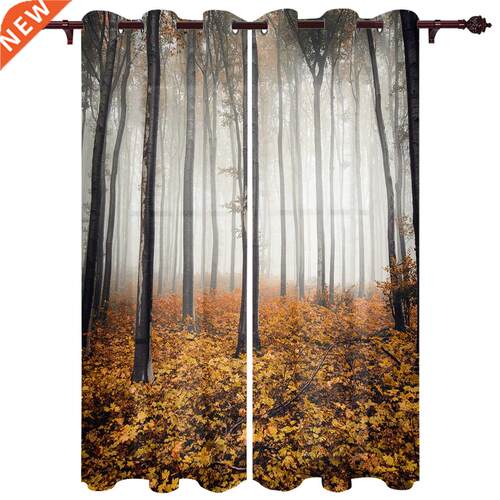 Autumn Maple Leaves Woods Yellow Window Curtains Kitchen