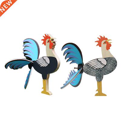 Wooden Rooster Garden Statues Decor Chicken Sculpture