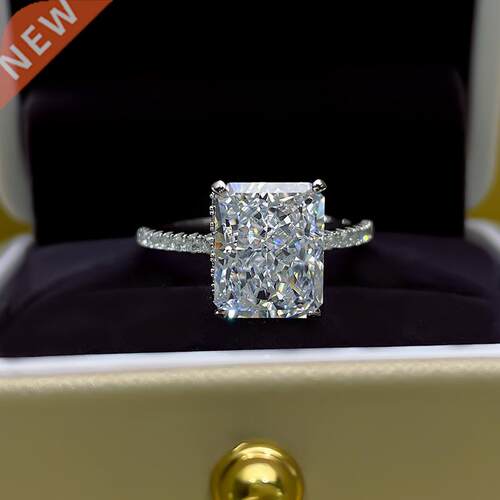 New S925 Sterling Silver Ring 8*10mm Radiant Cut Wedding Rin