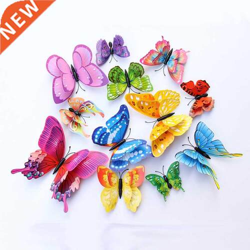 12Pcs Mxed Color Double Layer Butterfly 3D Wall Stcker For