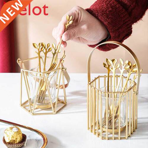 Stainless Steel Fruit Toothpick Fruit Spoon Gold Fruit Fork