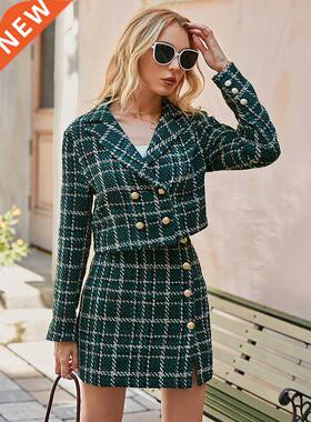 Smplee Offce plad lapel women blazer autumn Elegant hgh