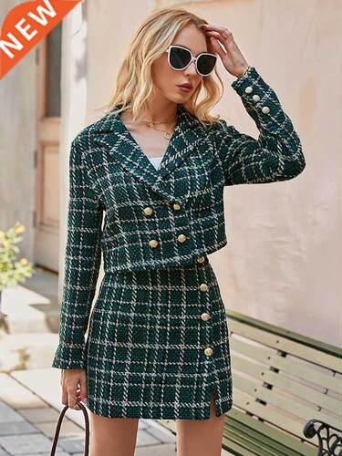 Smplee Offce plad lapel women blazer autumn Elegant hgh
