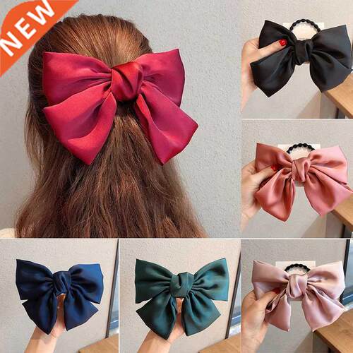 Large Silk Bows Elastic Hair Bands Ties big Solid Rubber Ban