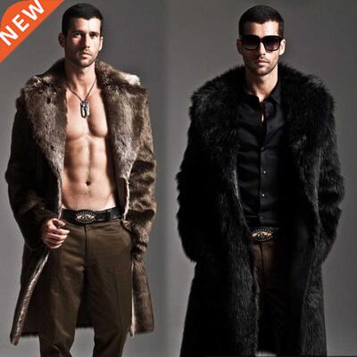Men Fur Coat Winter Faux Fur Outwear On One Sides Coat Mens