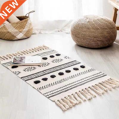 Retro Bohemian Hand Woven Cotton Linen Carpet Tassel Geometr