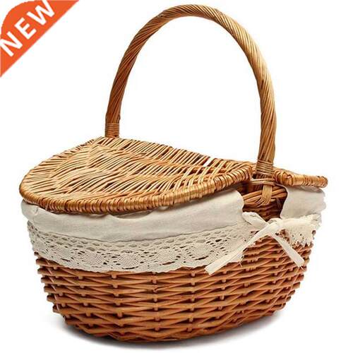 Handmade Wicker Basket with Handle Wicker Camping Picnic Bas
