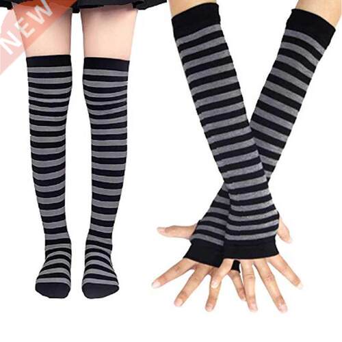 1 Set Women Girls Over Knee Long Stripe Printed Thigh High C