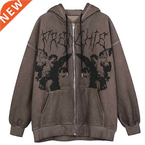 Women's hip-hop streetwear hooded jacket angel dark print ja