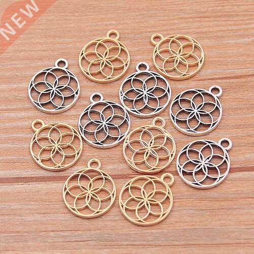 50PCS 13*16mm 2Color Round Kaleidoscope Flower Charms Plant
