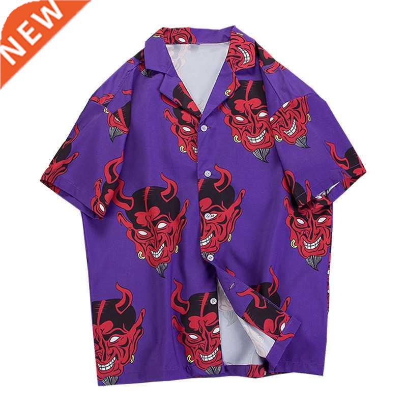 Hawaiian Shirt Men Hip Hop streetwear Devil Anime Printing S