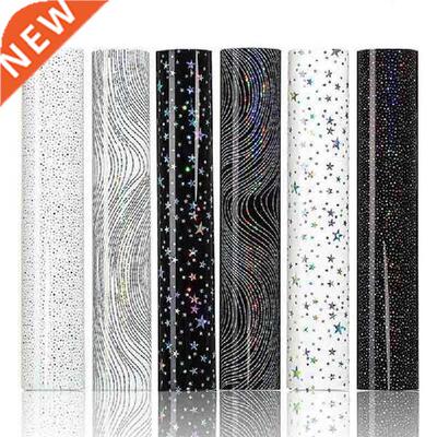 6Pcs 12X10in For Cricut Vinyl Black And White Holographic