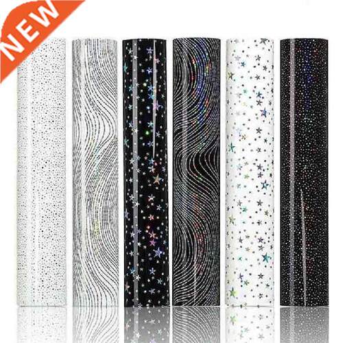 6Pcs 12X10in For Cricut Vinyl Black And White Holographic