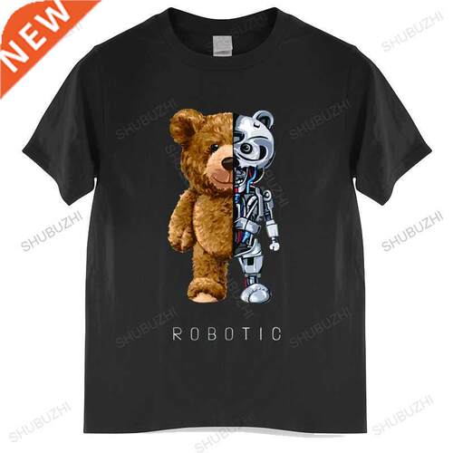 New Funny Teddy Bear Robot Tshirt Robotic Bear Shirt Casual